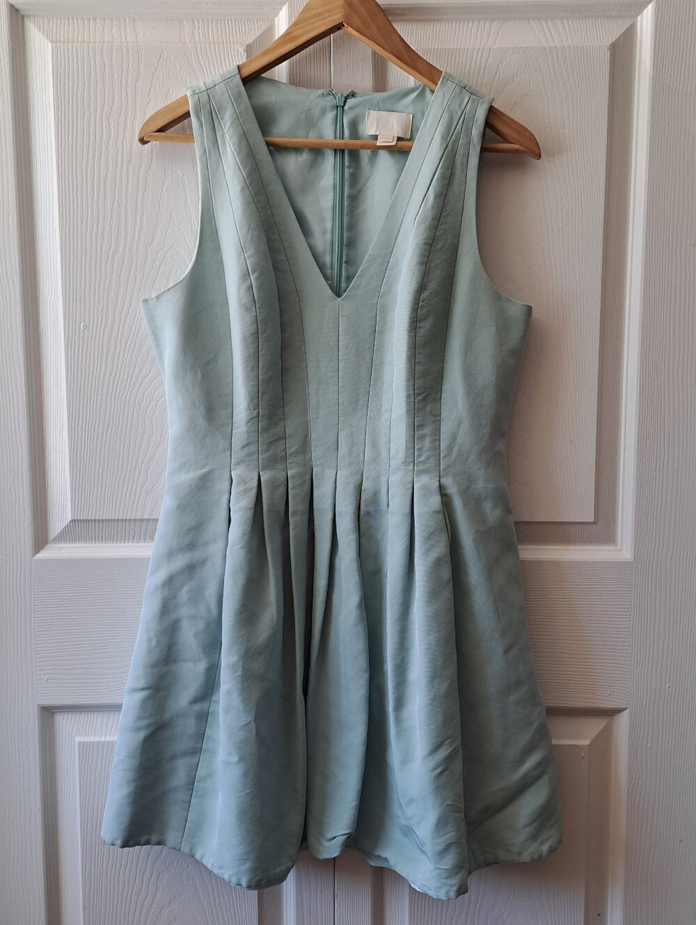 J. Crew Pale Blue Pleated V-Neck Fit & Flare Dress